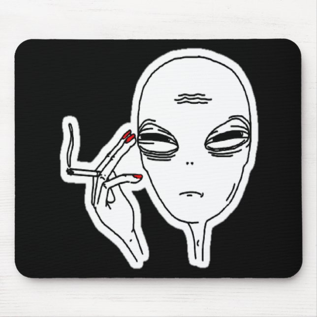 Tapis De Souris Alien fumeur fou avec ongles rouges (Devant)