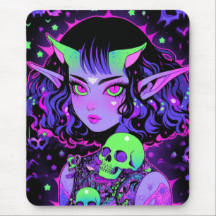 Tapis De Souris Alien vert et violet Elf Anime Girl