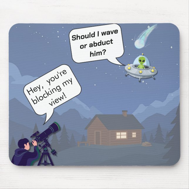 Tapis De Souris Alien vs Astronomer UFO Humor Mousepad (Devant)