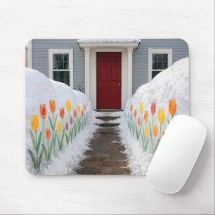 Tapis De Souris Allée avec tulipes de printemps peintes dans des c