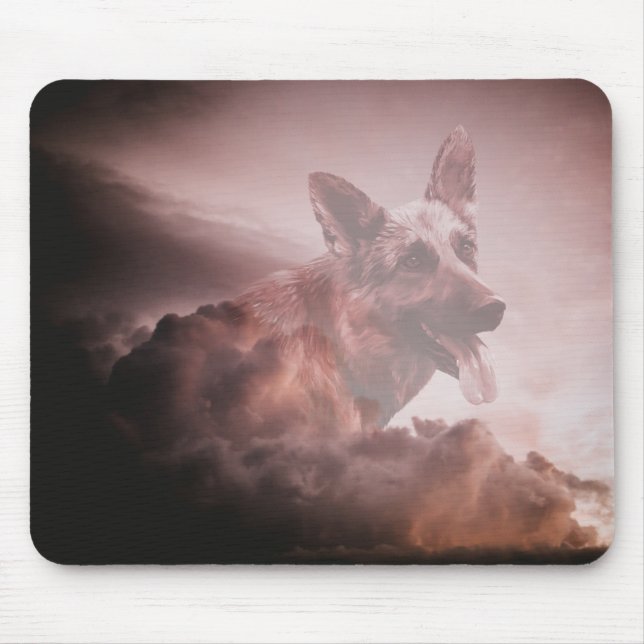 Tapis De Souris Allemand Berger Chien Nuages Ciel Art Portrait GSD (Devant)