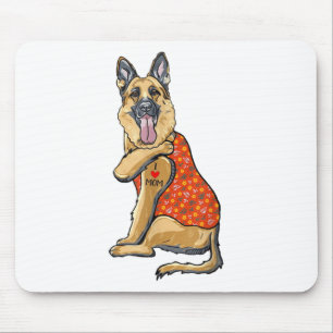 Tapis De Souris Allemand Berger Chien Tatouage I Love Maman Flower