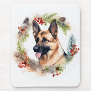 Tapis De Souris Allemand Berger Noël Wreath Festive Pup