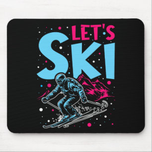 Tapis De Souris Allons skier, tenue de ski rétro vintage des année