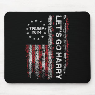 Tapis De Souris Allons voir Harry Funny Trump 2024 Us Flag Vintage