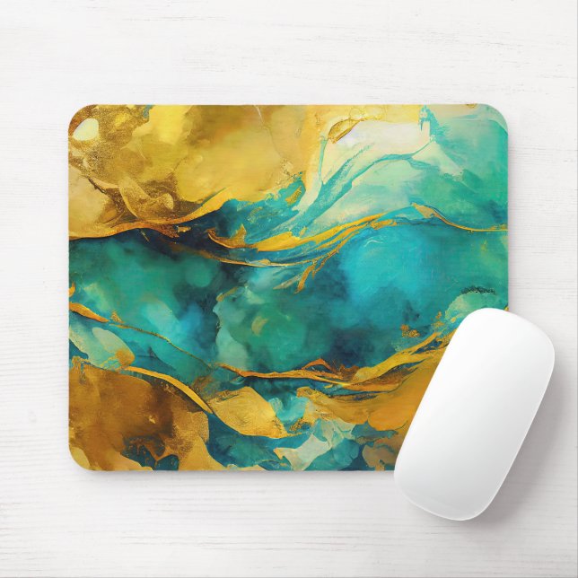 Tapis De Souris Alluring Blues and Golds Abstrait (Avec souris)