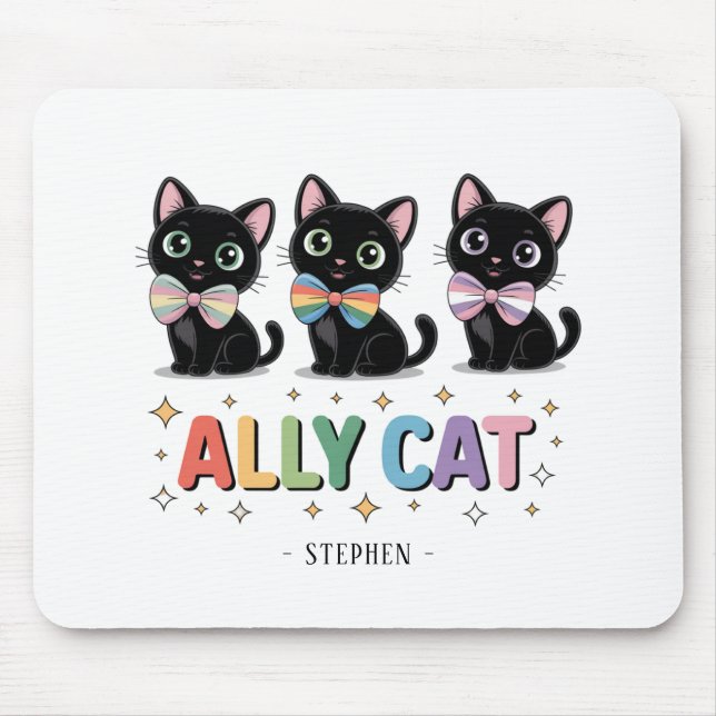 Tapis De Souris Ally Cat - Black Cat LGBTQ Pride (Devant)