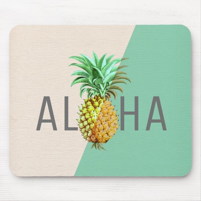 Tapis De Souris Aloha Ananas, Linge Texture Beige & Vert (Devant)