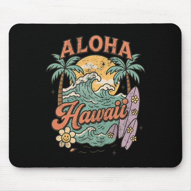 Tapis De Souris Aloha Hawaii Design de Surf Tropical Eté  (Devant)