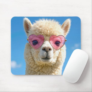 Tapis De Souris Alpaca portant des lunettes de soleil en forme de