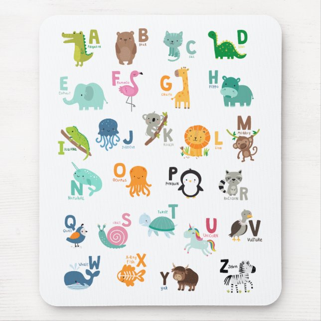 Tapis De Souris Alphabet de doodle animal (Devant)