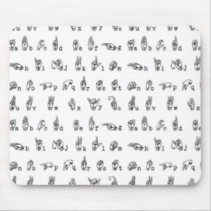 Tapis De Souris Alphabet de langue des signes américaine en noir