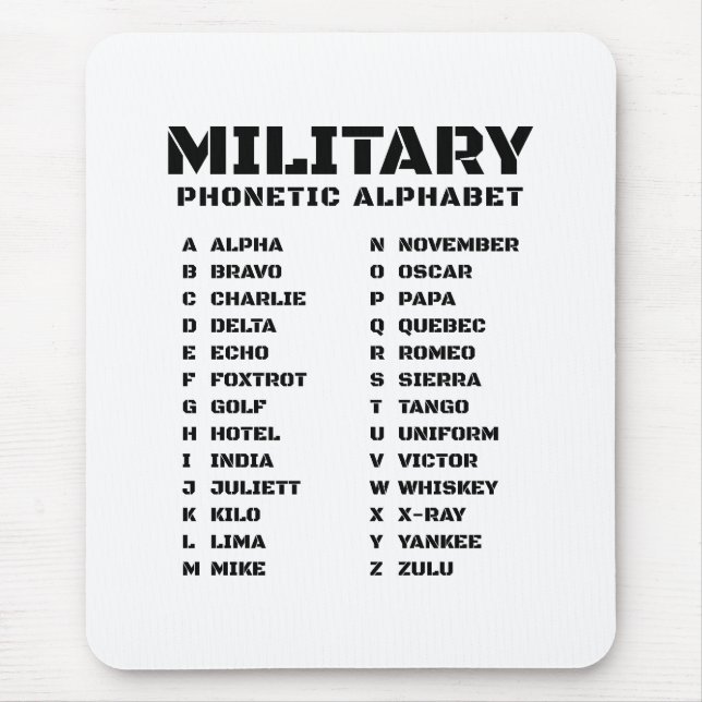 Tapis De Souris Alphabet phonétique pour l'armée (Devant)
