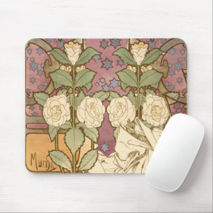 Tapis De Souris Alphonse Mucha Étoiles Élégantes Art Nouveau Camél