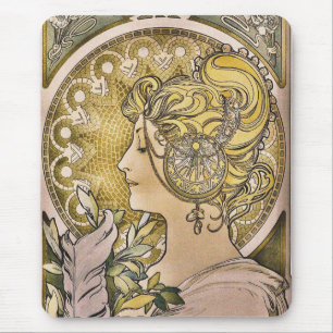 Tapis De Souris Alphonse Mucha, La Plume jolie fille