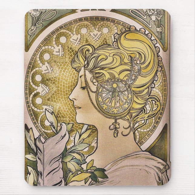 Tapis De Souris Alphonse Mucha, La Plume jolie fille (Devant)