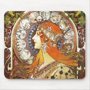 Tapis De Souris Alphonse Mucha La Plume Zodiac Art Nouveau Vintage