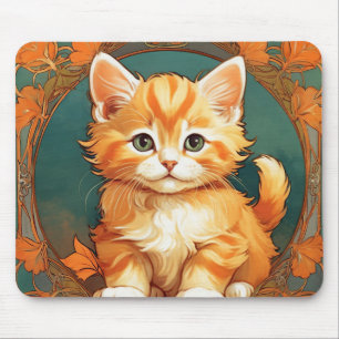Tapis De Souris Alphonse Mucha Style Chat orange
