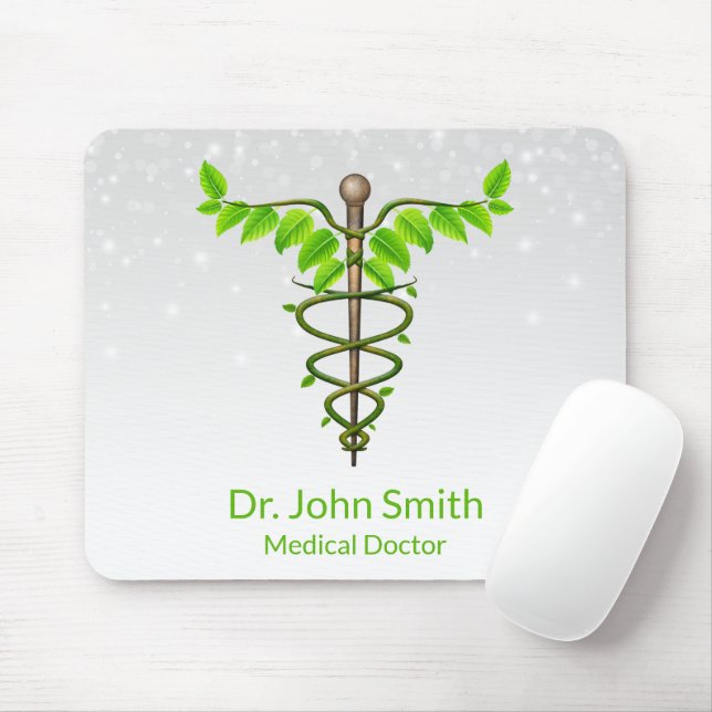 Tapis De Souris Alternative Médicale Caduceus Vert Feuilles Blanc (Avec souris)