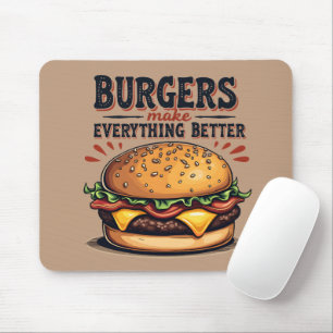 Tapis De Souris Amateur de Burger Rétro Typographie Vintage Art Al