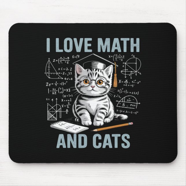 Tapis De Souris Amateur de chat de maths Prof de maths drôle J'aim (Devant)