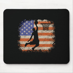 Tapis De Souris Amateurs de basket-ball Vintage Usa Drapeau Basket