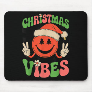 Tapis De Souris Ambiance de Noël Groovy visage souriant chapeau de