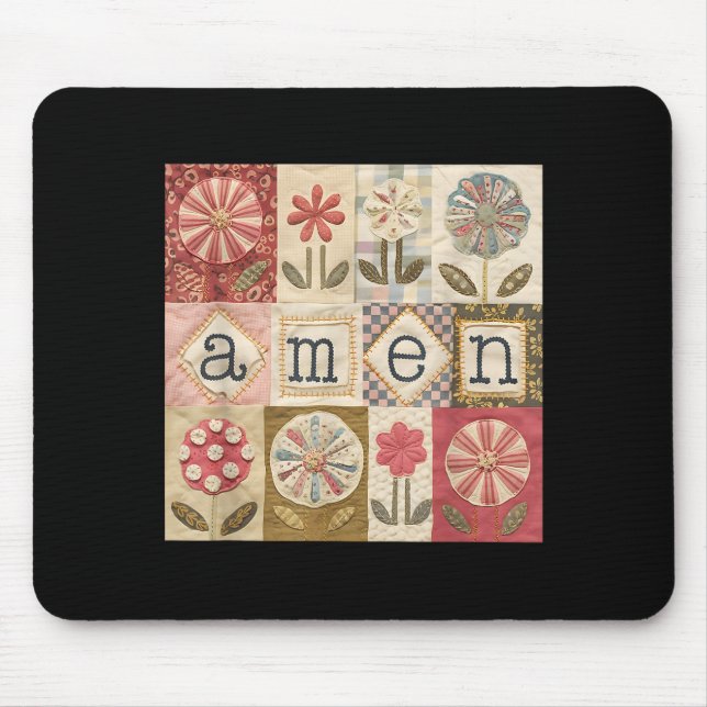Tapis De Souris Amen Patchwork Fleur Joyeuses Pâques Jésus Chrétie (Devant)