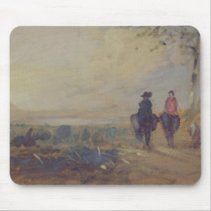 Tapis De Souris Aménagez en parc avec le lac et deux figures