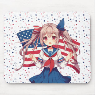 Tapis De Souris Américaine patriotique fille d'anime