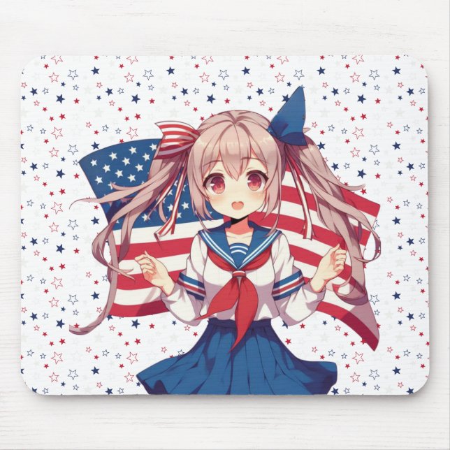 Tapis De Souris Américaine patriotique fille d'anime (Devant)