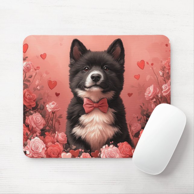 Tapis De Souris American Akita avec Rose - Saint Valentin (Avec souris)