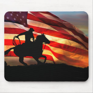 Tapis De Souris American Cowboy et drapeau