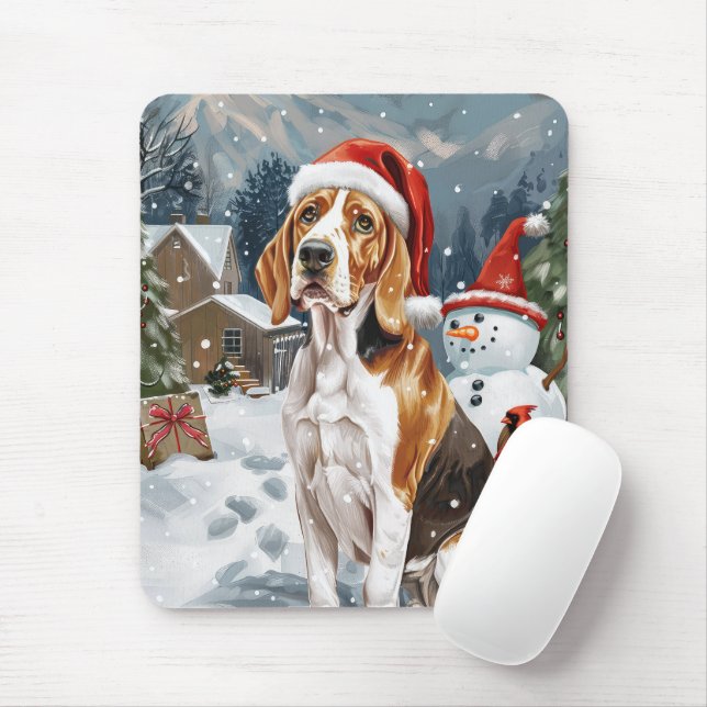 Tapis De Souris American English Foxhound Chien hiver Noël Joie (Avec souris)