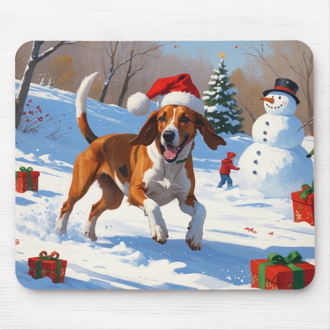 Tapis De Souris American English Foxhound Noël Festive Neige (Devant)