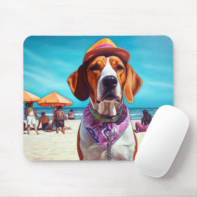 Tapis De Souris American English Foxhound on Beach, cadeau d'été (Avec souris)