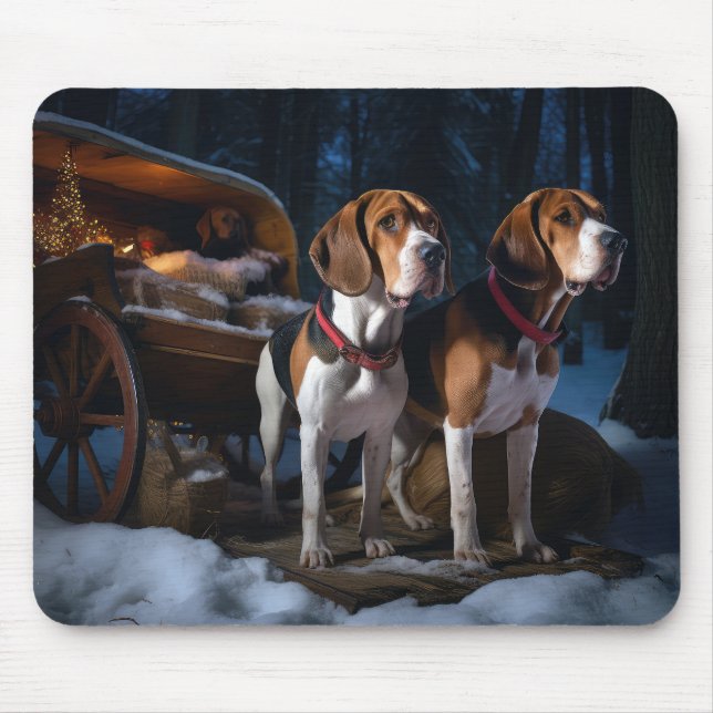 Tapis De Souris American English Foxhound Snowy Sleigh Noël (Devant)