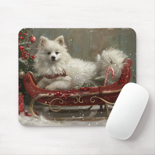 Tapis De Souris American Eskimo Chien Festif de Noël (Avec souris)