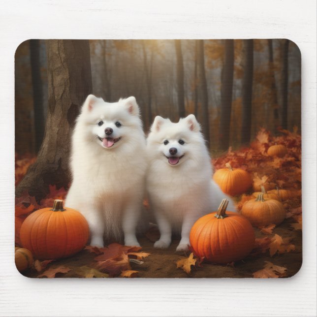 Tapis De Souris American Eskimo Chiot Automne Citrouille délice (Devant)