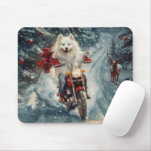 Tapis De Souris American Eskimo Dog équitation moto Noël