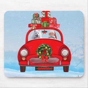 Tapis De Souris American Eskimo Dog In Car With Santa Clause
