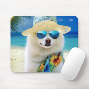Tapis De Souris American Eskimo on Beach, cadeau d'été pour amoure