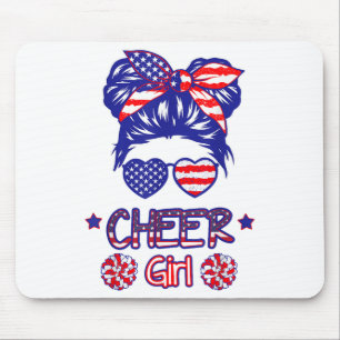 Tapis De Souris American Flag Cheer Girl 4 juillet USA Patriotic C