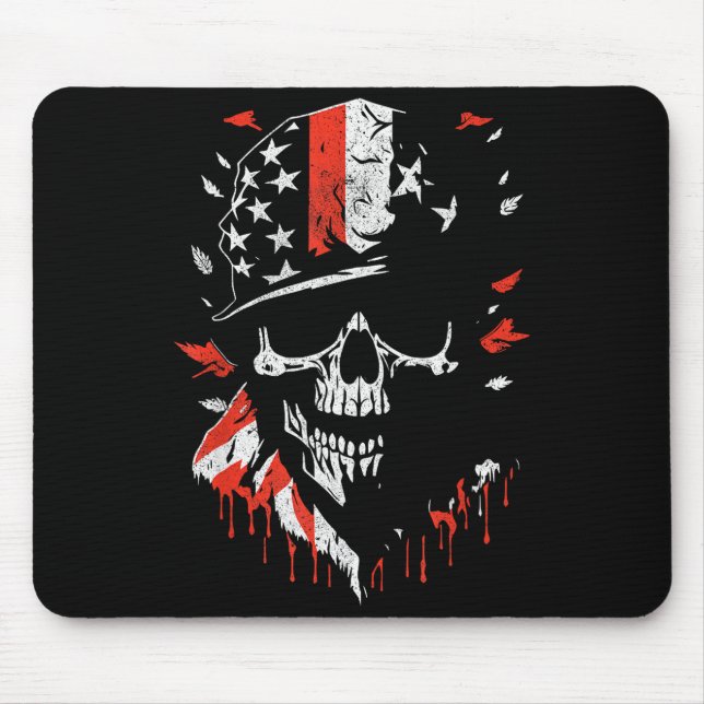 Tapis De Souris American Flag Skull Soldier Patriotic Military Gra (Devant)
