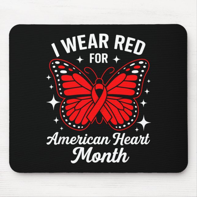 Tapis De Souris American Heart Disease Awareness Month Ribbon Red  (Devant)