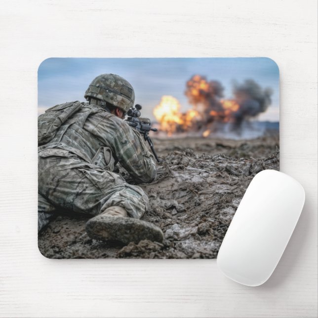 Tapis De Souris American Soldier Aiming a Rifle (Avec souris)