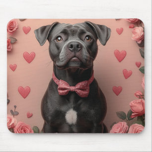 Tapis De Souris American Staffordshire avec Roses - Saint-Valentin