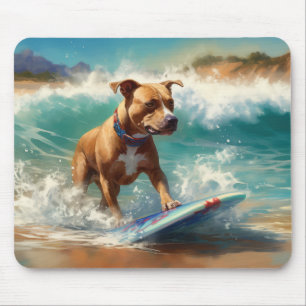 Tapis De Souris American Staffordshire Beach Surf Peinture