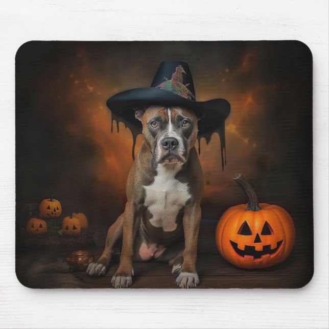 Tapis De Souris American Staffordshire Citrouille Halloween effray (Devant)