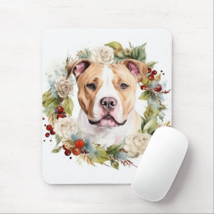 Tapis De Souris American Staffordshire Fête de la couronne de Noël